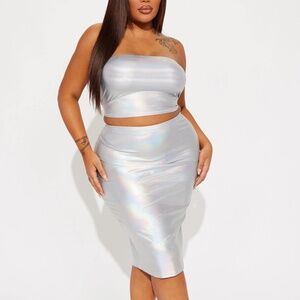 NWT Fashion Nova Holographic Skirt Set